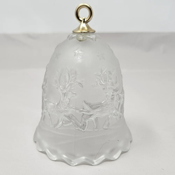 Vtg Mikasa Christmas Frosted Glass Holiday Bell Santa, Reindeer & Sled Gift - Picture 2 of 8